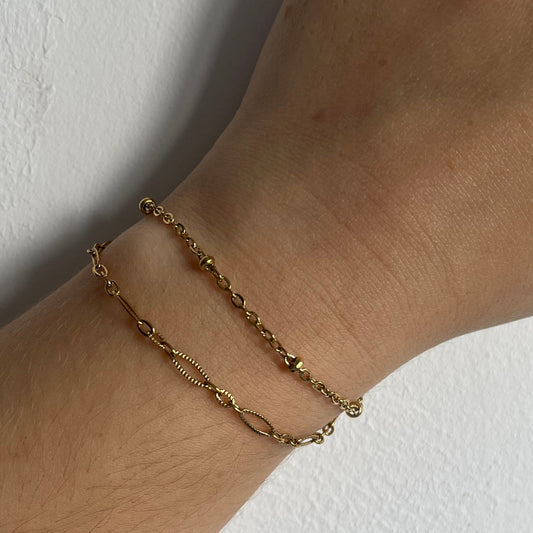 Bracelet Double Maillons striés et chaîne perlée