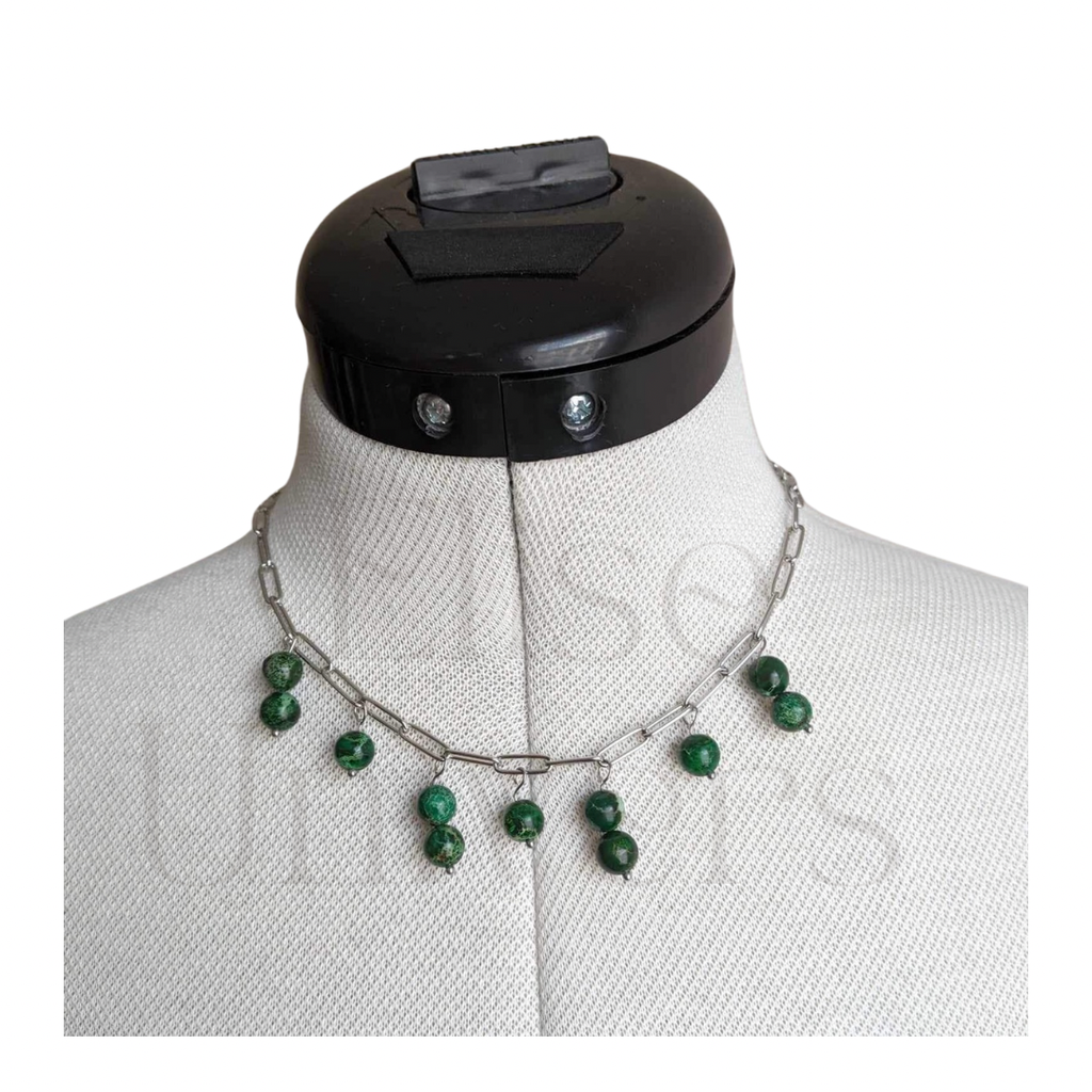 Collier jaspe vert chauffé