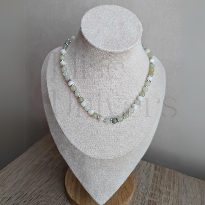 Collier Jade de chine 6mm et nacre